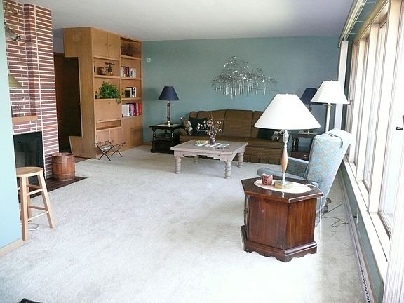 Living room with wall of windows