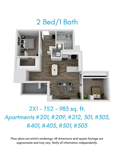 Floor plan 2 Bedroom 1 Bath