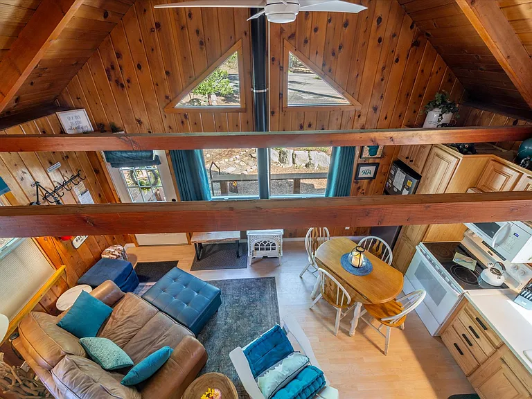 View from loft sleeping area looking down on main living area.