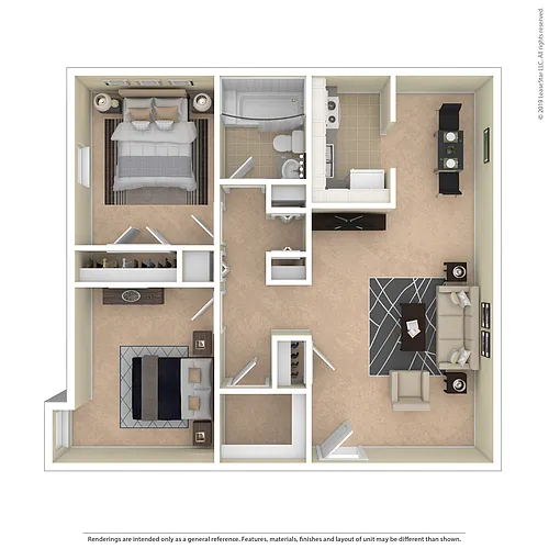Floor plan 2 Bedroom, 1 Bath Large