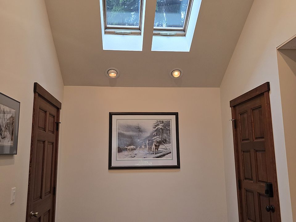 Skylights let in natural light at the entry.