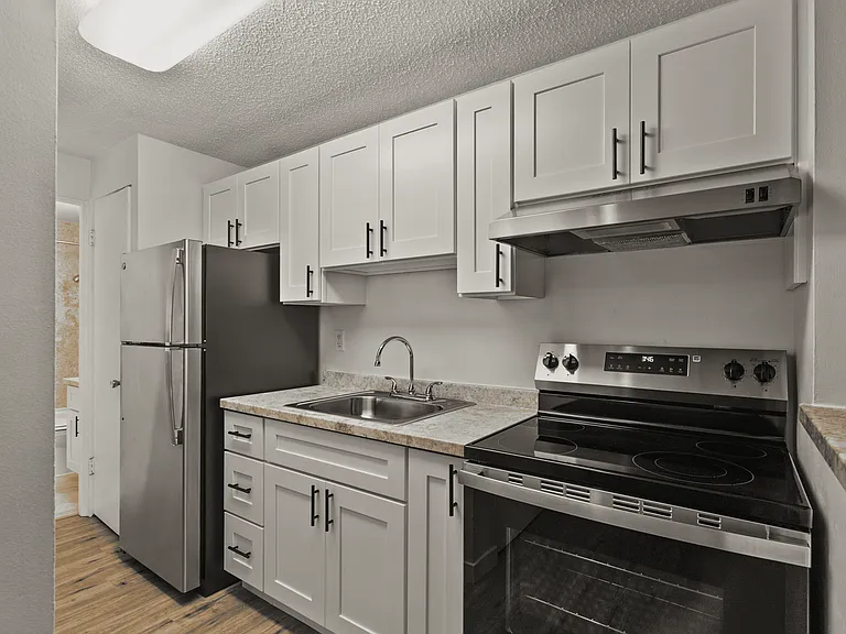 Sleek and functional kitchen featuring stainless steel appliances and fresh, modern finishes. Sleek and functional kitchen featuring stainless steel appliances and fresh, modern finishes.