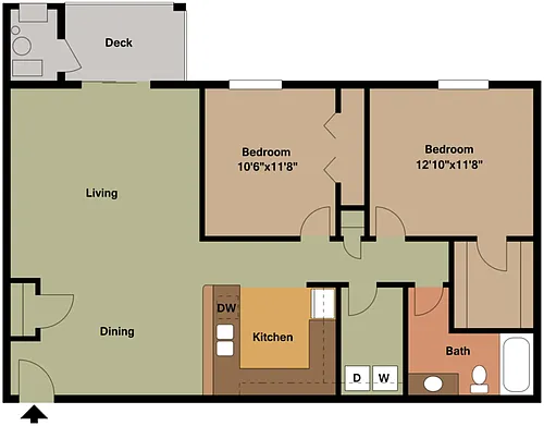Floor plan 2 Bedroom 1 Bath