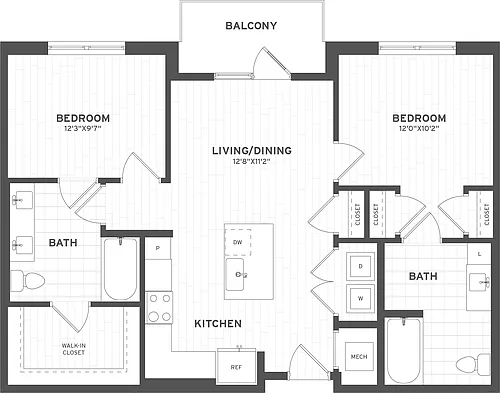 Floor plan 2 Bed/2 Bath ADA-B1A