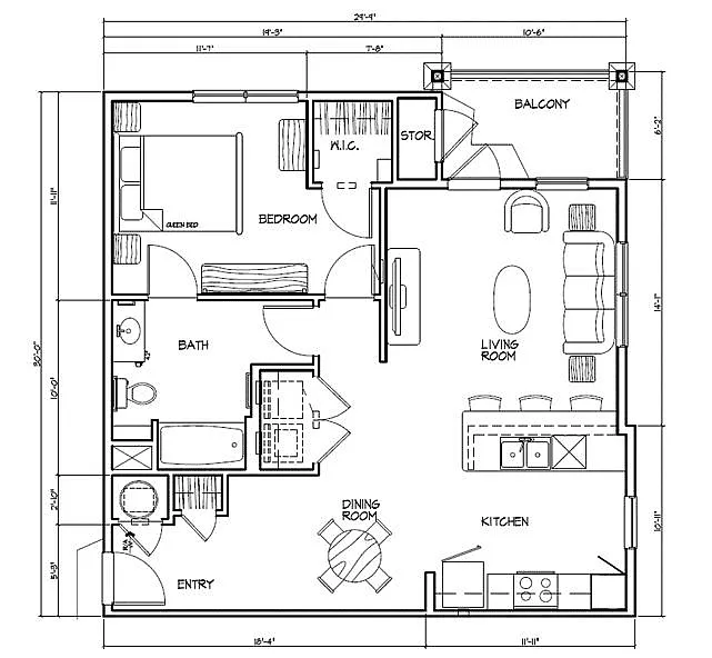 Floor plan 1 Bed 1 Bath