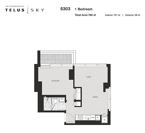 Floor plan Unit 5303 - 1 Bedroom