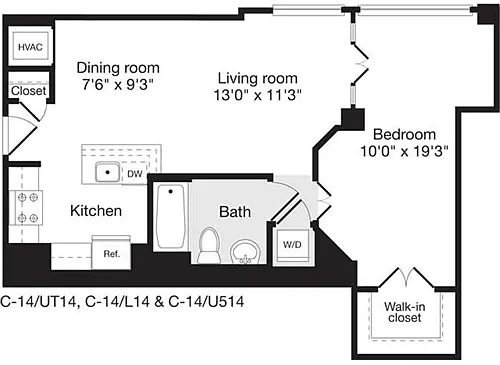 Floor plan 1 Bedroom M