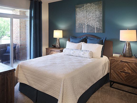 Select floor plans include bedrooms with attached patios