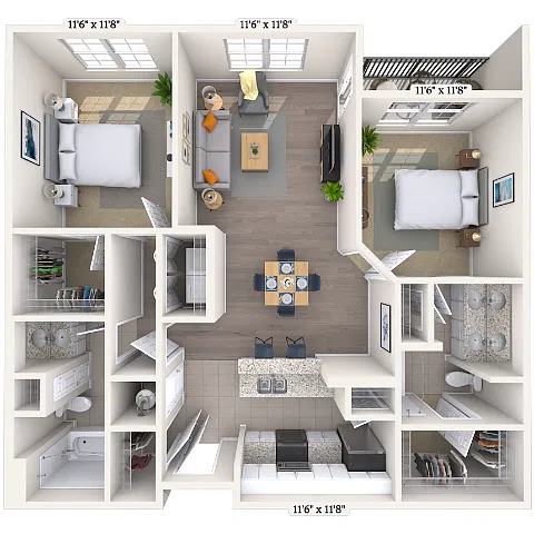 Floor plan Traditional 2x2 1031-1097 SF