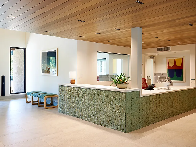 The reception desk in the lobby.