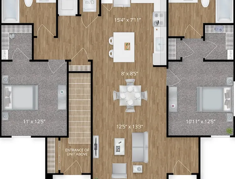 Explore this contemporary apartment layout, designed for modern urban living with a focus on style and efficiency. Explore this contemporary apartment layout, designed for modern urban living with a focus on style and efficiency.