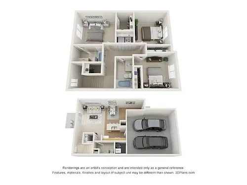 Floor plan Townhome Style 3 Bedroom 2.5 Bathroom