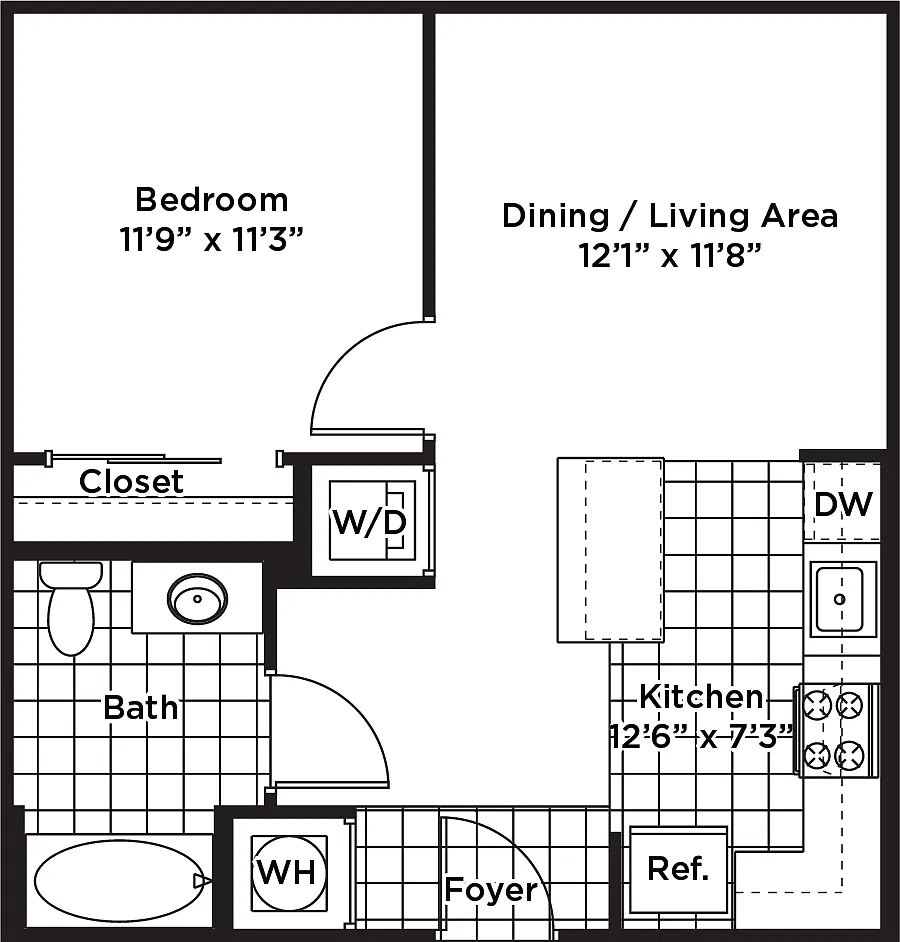 Floor plan 1 Bedroom 1 Bath - A6