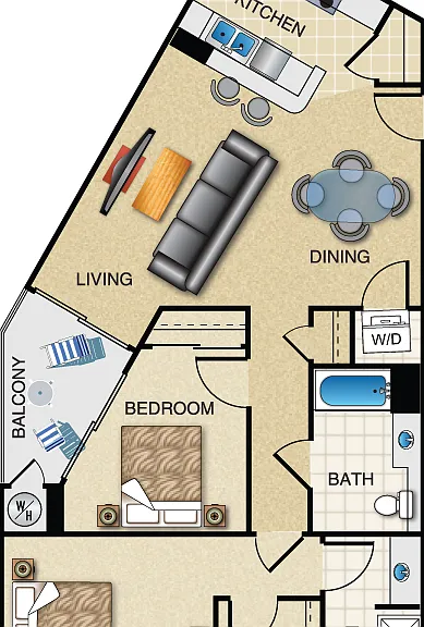 2 Bed 2 Bath 1119 sq ft Floorplan Diagram