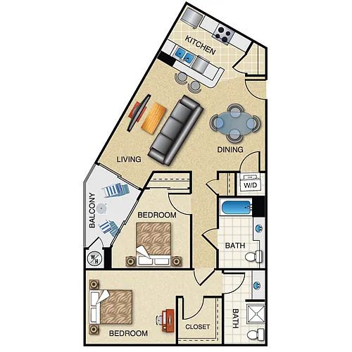 Floor plan 2 Bed 2 Bath 1119 sq ft