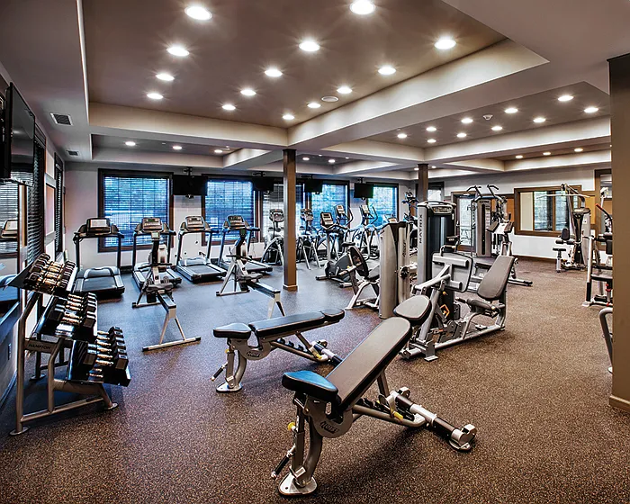 The fitness center offers state-of-art equipment and separate workout room for aerobics and yoga classes.