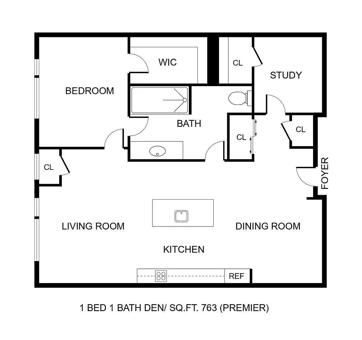 Floor plan One Bed Den Premier
