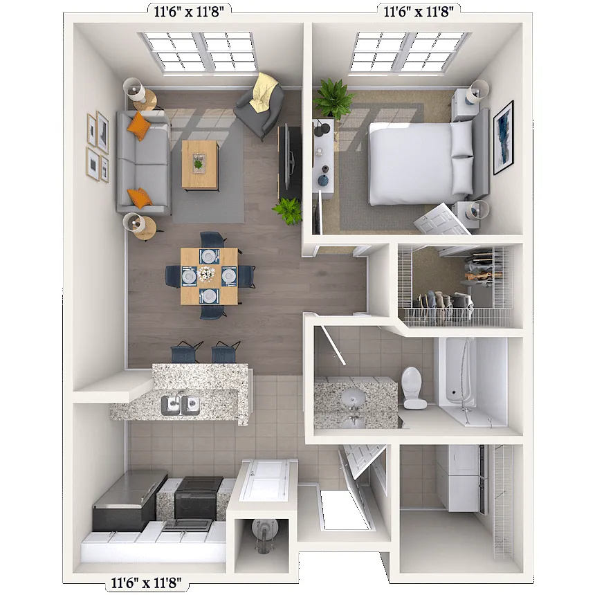 Floor plan Loft 1x1 676 SF