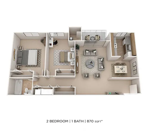 Floor plan Two Bedroom - 870 sqft