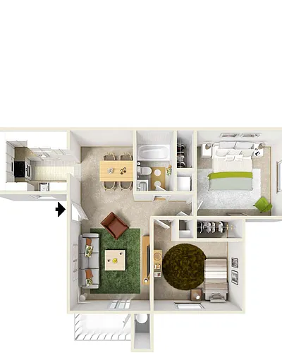 Floor plan 2BD, 1BTH