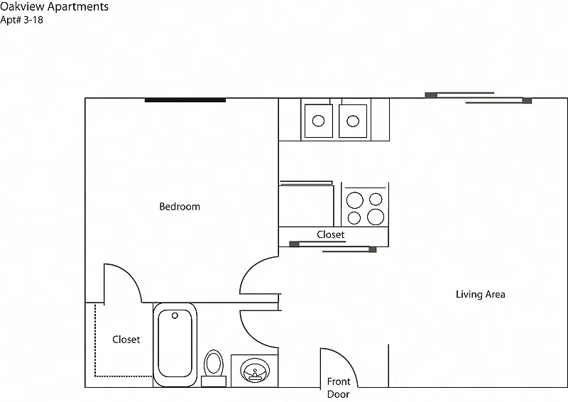 Floor plan Oakview Apartments - One Bedroom