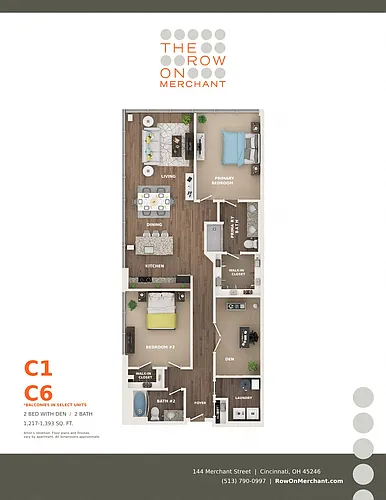 Floor plan 2 Bed, 2 Bath with Den - C1, C6
