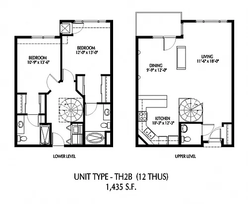 Floor plan Two Bedroom Townhome - B