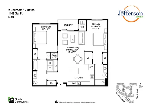 Floor plan $2.89/sq.ft. - B-01 Two Bedroom