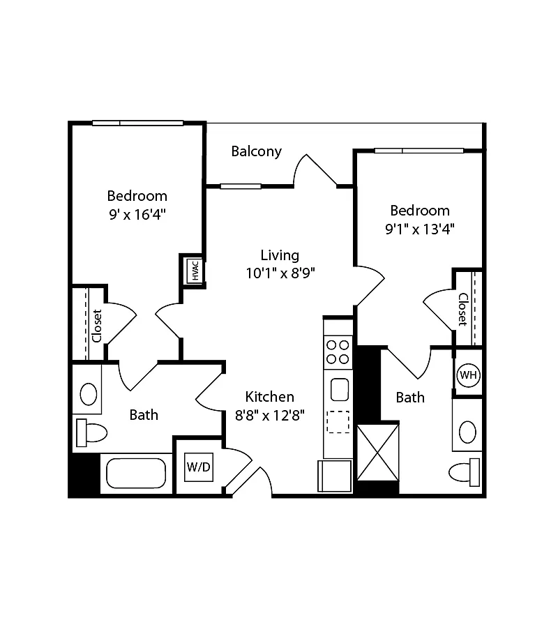 Floor plan 2 Bed/2 Bath-B32