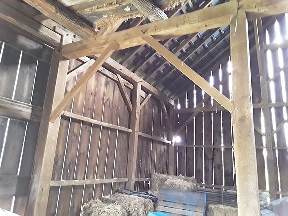 Post and beam interior of barn