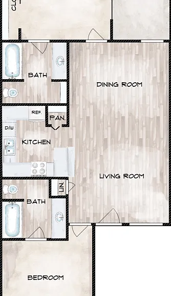 2 Bed 2 Bath Villas Floorplan Diagram