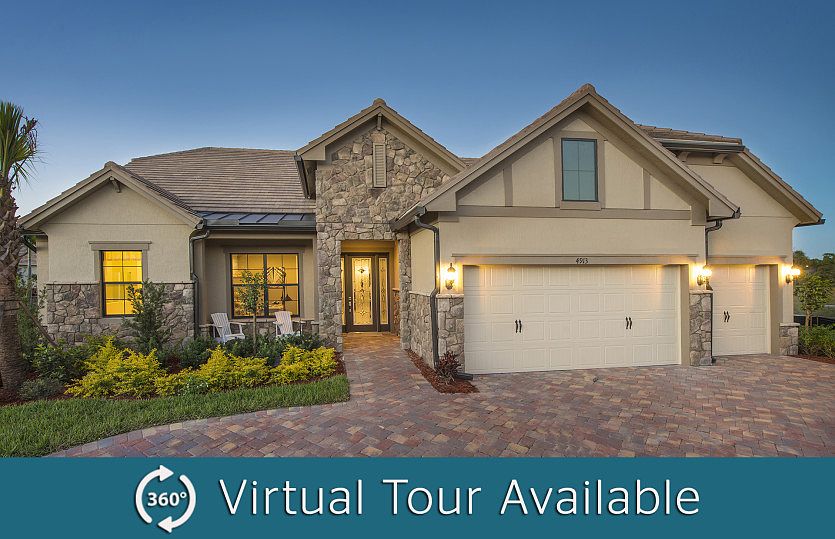 The Clubview, a one-story family home with a 3 car garage, shown with Home Exterior EC2A