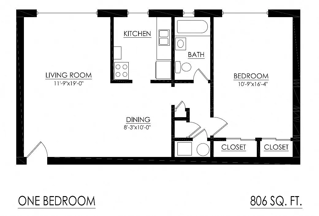 Floor plan 1 Bedroom 1 Bath Large