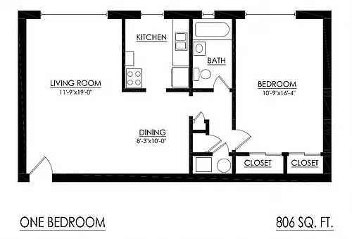 Floor plan 1 Bedroom 1 Bath Large