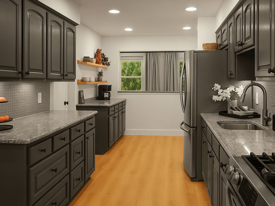 kitchen, gas stove, large refrigerator