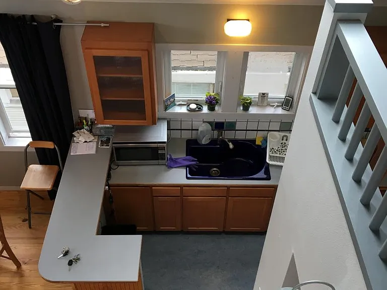 Looking down from loft into kitchen