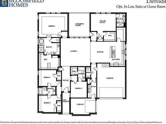Daffodil Floor Plan with Optional In-Law Suite at Game Room