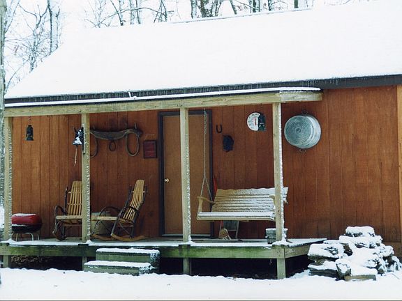 Cabin in woods.