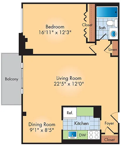 Floor plan 1 Bedroom 1 Bath B
