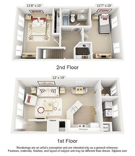 Floor plan 2 Bedroom Townhome