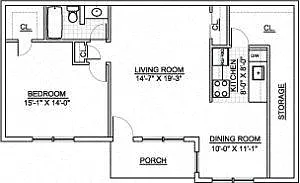 Floor plan Princeton Arms South- 1 Bed 1 Bath