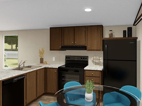 Kitchen with new dishwasher, oven, and refrigerator