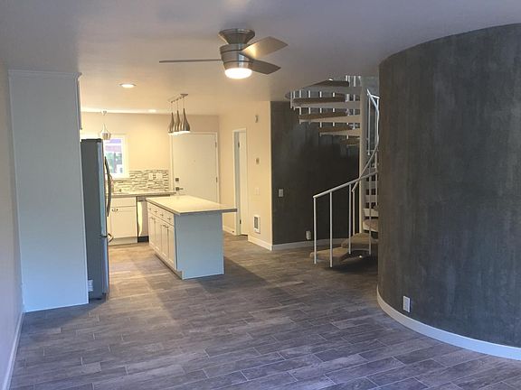 Kitchen and spiral staircase