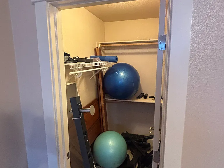 Gym equipment and closet space will be removed and throughly cleaned before move in.