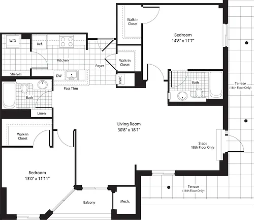 Floor plan 2 Bedrooms S