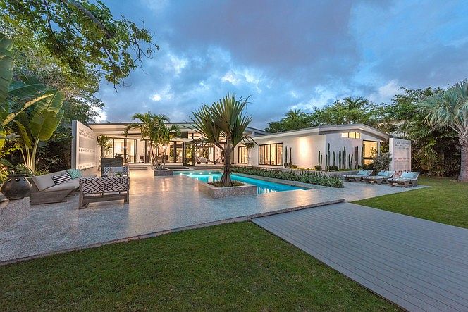 Backyard, custom terrazzo floors, summer kitchen