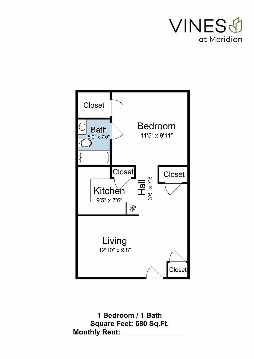 Floor plan 1 Bed 1 Bath