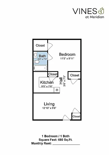 Floor plan 1 Bed 1 Bath