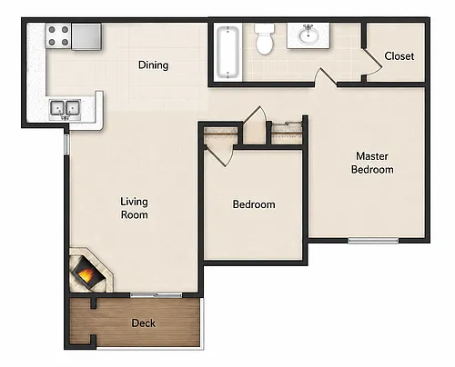 Floor plan 2 Bedroom 1 Bathroom