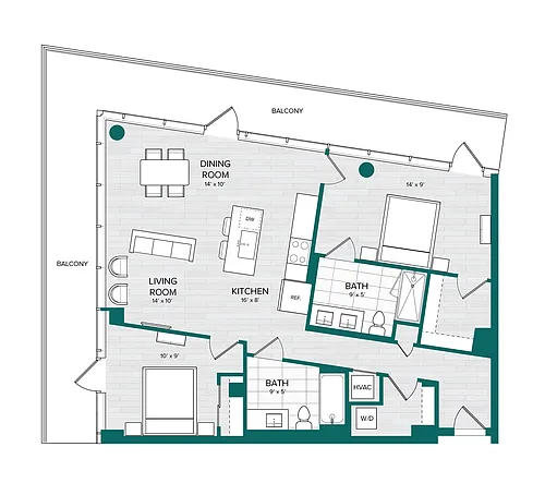 Floor plan 2 Bed 2 Bath-E5